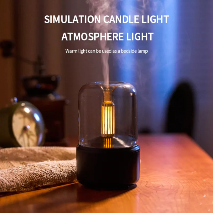 H2o Sproei Mist Maker Fogger Aroma Diffuser Essentiële olie Auto Luchtbevochtiger Mini Atmosfeer Simulatie Kaarslicht Bevochtiger 1