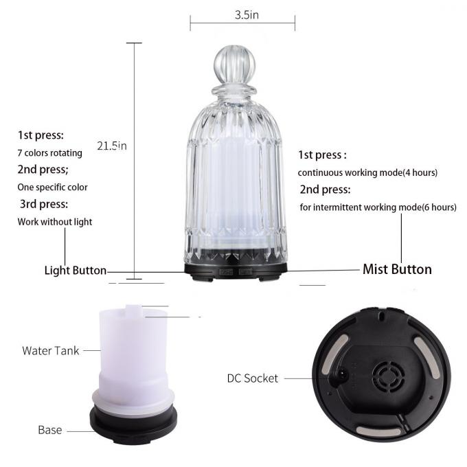 HOMEFISH 120 ml glazen aromatherapiebevochtiger Ultrasone huishoudelijke essentiële olie aroma diffuser 15