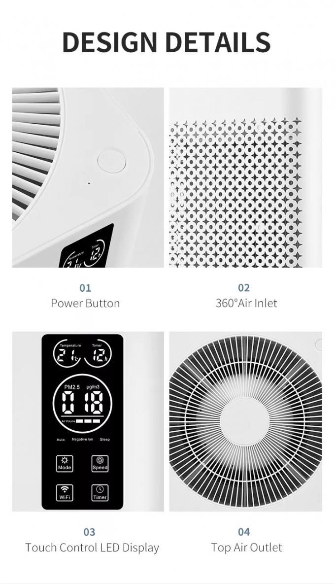 Huishoudelijke WIFI-luchtreinigers Lucht ioniserende ozonvrije kamer Hepa filter Smart Touch Control Huishoudelijke luchtreinigingsapparatuur 13