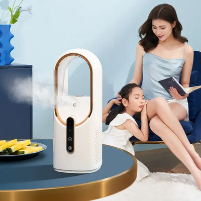 Goede prijs Groothandel Blaadloze elektrische mistventilator 2200mAh Grote batterij Goed ontworpen koude mist luchtbevochtiger Draagbare veiligheid mist ventilator luchtbevochtiger online
